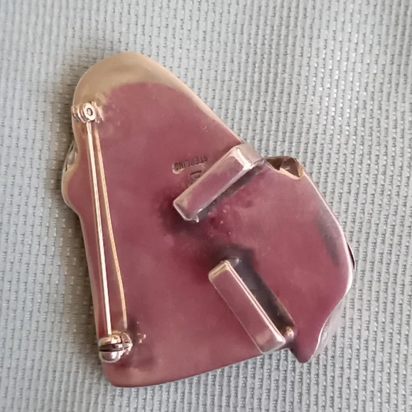 ARTIST MADE STERLING SILVER CALLA LILLY AND WHITE MOTHER OF PEARL PIN/PENDENT - Picture 5 of 10